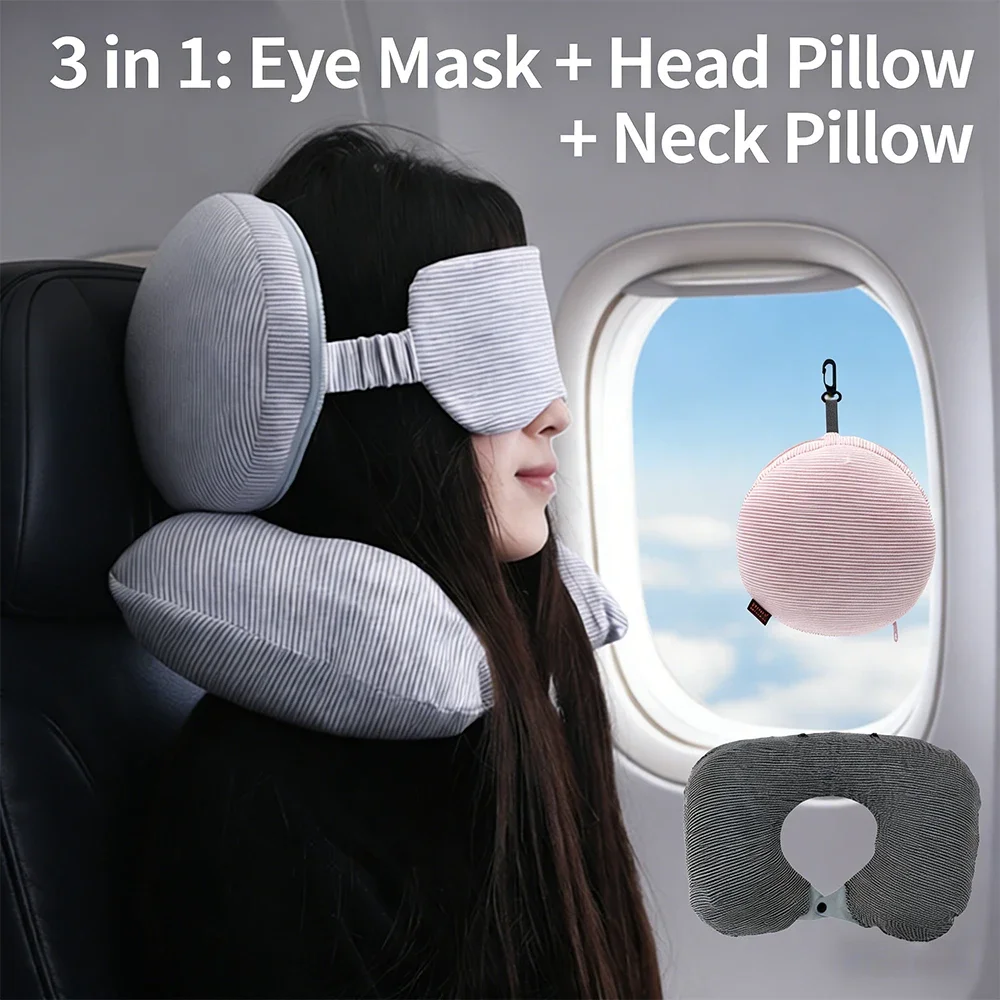 2-in-1 Eye Mask Portable Pillow Travel Pillow Airplane Portable Ultra lLight Inflatable U-shaped Neck Pillow Automatic