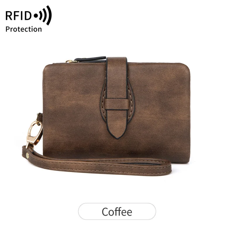 Western RFID Blocking PU Leather Three Floded Women Wallet Large Capacity Hasp Zipper Coin Purse for Ladies