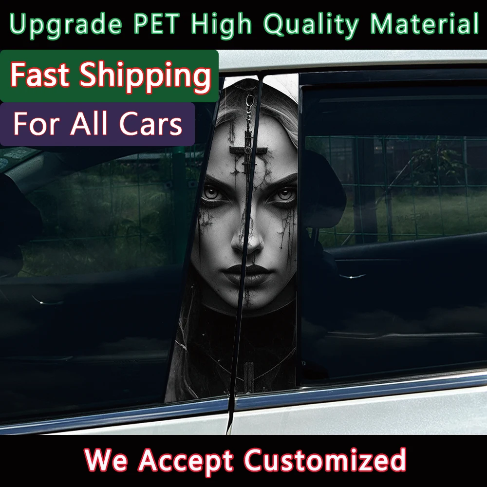 Gothic Nun Car Stickers Auto B-pillar Car Center Column Decoration Cover Scratches Waterproof Decals Car Accessories