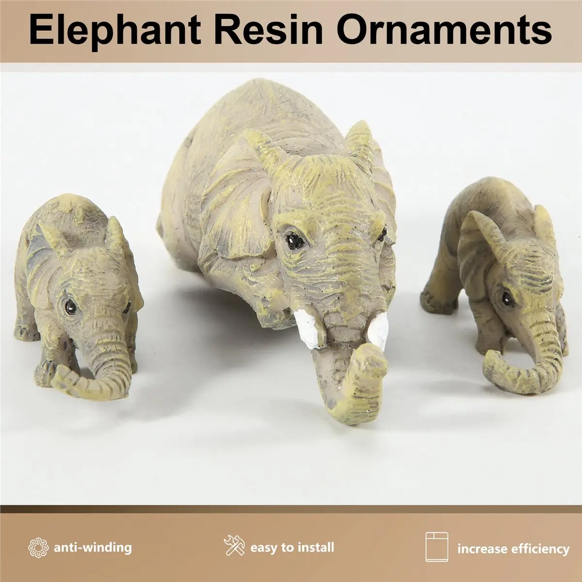 AA77 NEW Elephant Resin Ornaments 3-Piece Decor, 1 Elephant Mothers and 2 Babies Hanging of Handicraft Statues