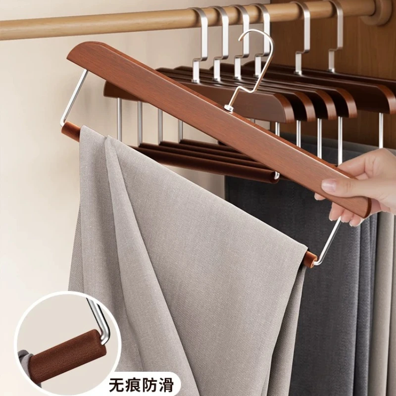 Non‑Marking Flocked Wooden Pants Hangers Anti‑Slip Trousers Clips Space‑Saving Closet Organizer Shoulder Garment Storage