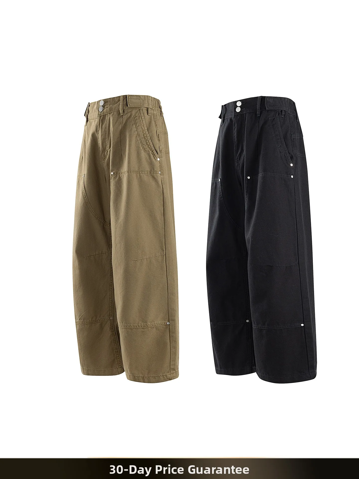 

Retro American Waed Rivet Logging Work Pants Loose Straight Casual Pants Youthful Vitali Sle Cotton 00% Autumn Season