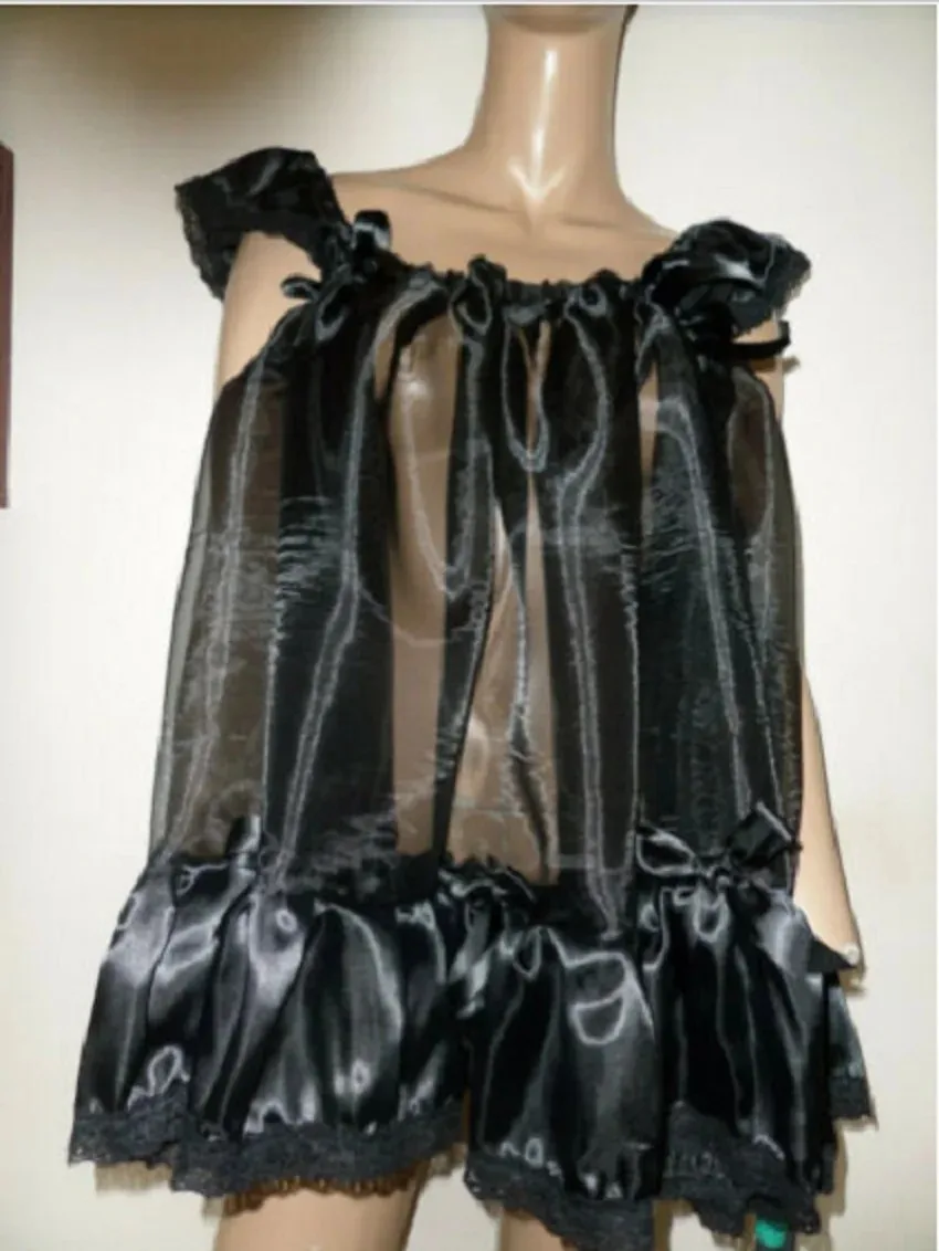 

Black Sissy Organza Dress Sling Sleeveless Dress Maid Role Play Sexy Halloween Costume Women Customized Dresses