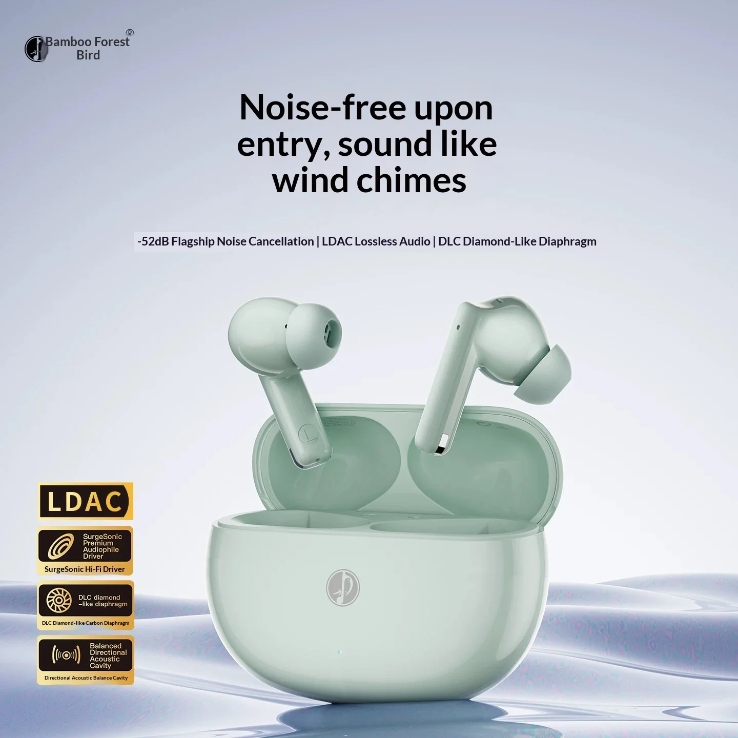 ZhuAudio Wind Bell T60 Wireless Headphones Flagship Broadband Noise Reduction Esports Headset 6 Mike ENC Call Noise Reduction