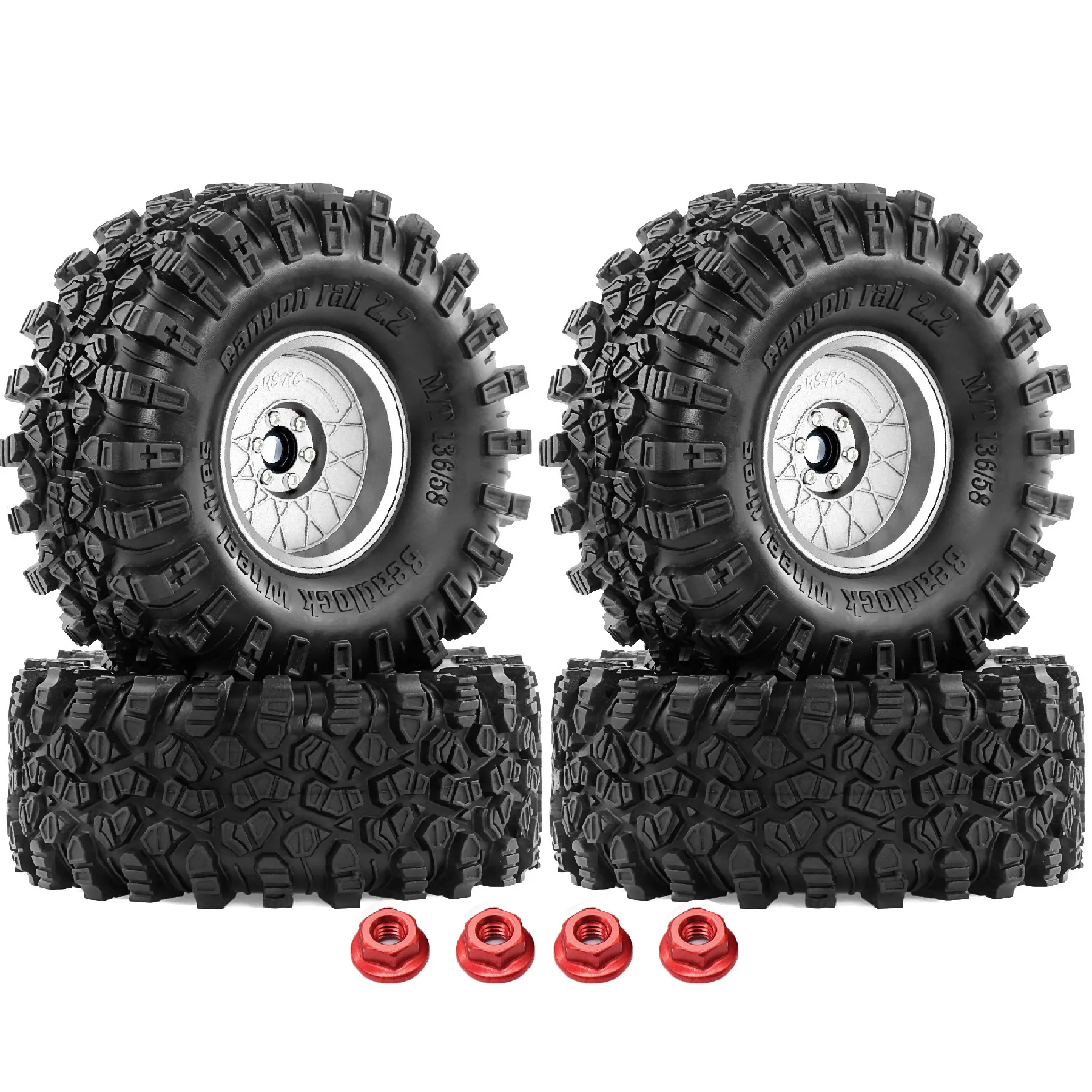 RED SPIDER 4Pcs 2.2 In RC Crawler Tires Metal Beadlock Wheel Rims 12mm Hex For Traxxas TRX4 Axial SCX10  1/10 RC  Upgrade Parts
