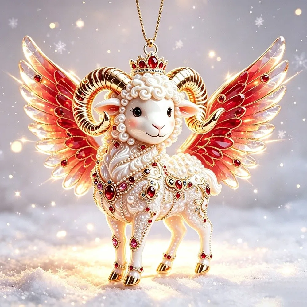 New 2D Flat Goat Hanging Ornament Set Acrylic Shining Goat Pendant Simulation Artificial Rhinestone Keychain Bag Charms