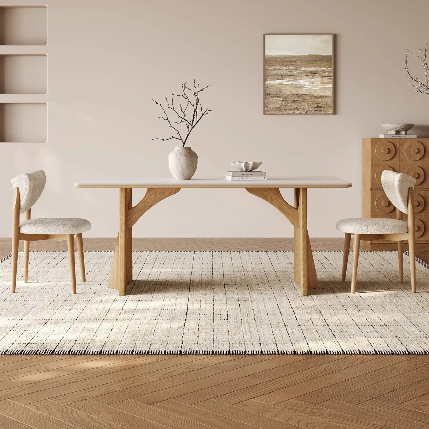 Log color solid wood dining table and chairs 2025 new household high-end rectangular Japanese cream-style slate dining table
