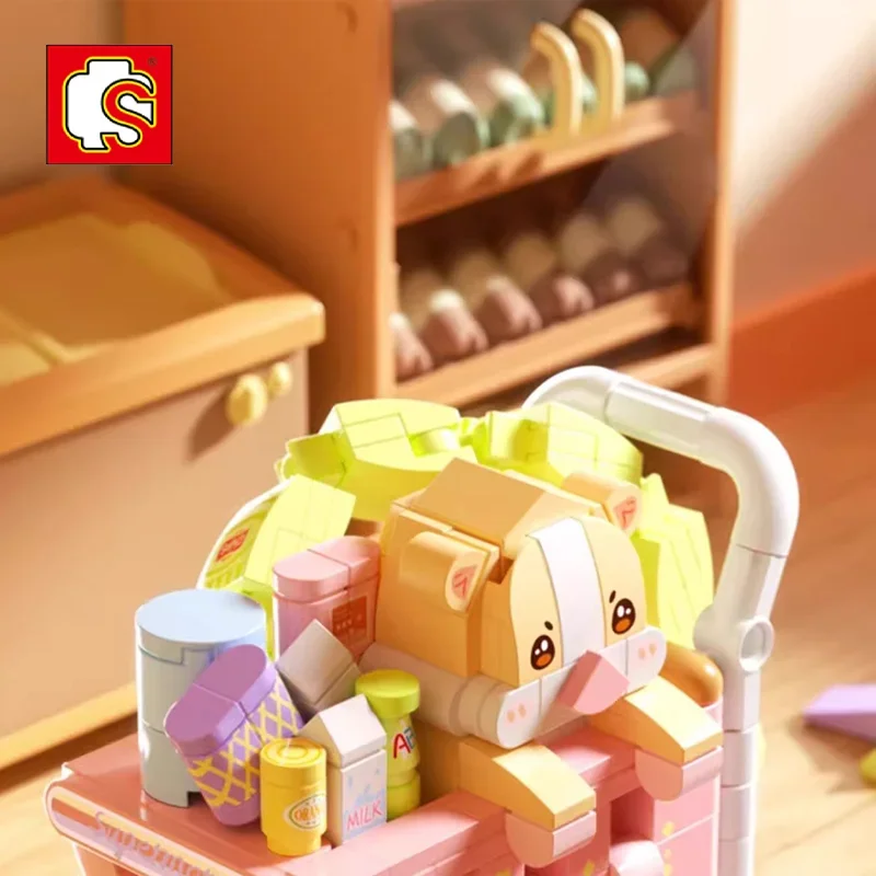 SEMBO Creative Pet Series Educational Building Block Cartoon Pig Hamster Shopping Cart Shower Simulation Modeling Holiday Gift