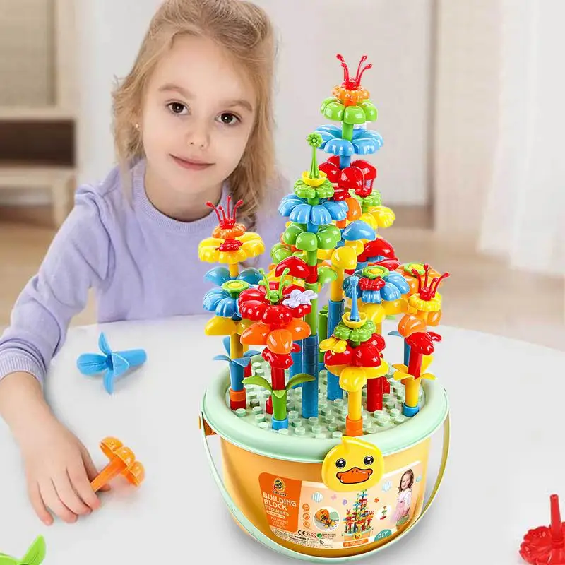 Flower Arrangement Toys Plant Creative Stacking Games Toys Flower Construction Block For 3-6 Year Old Girls Educational Activity