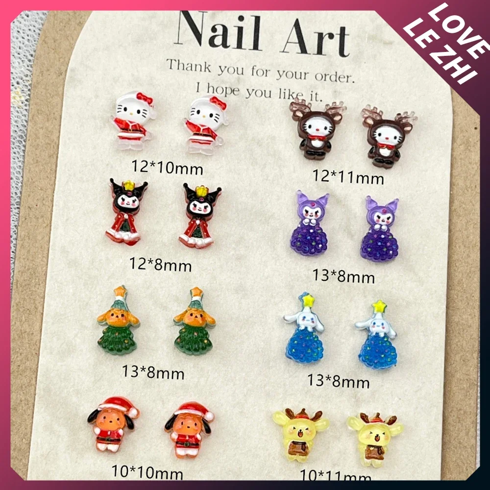 

20Pcs Christmas Sanrios Nail Art Accessories Charm Hello Kitty Cinnamoroll Santa Claus Snowflake Elk Handwork Nails Decoration