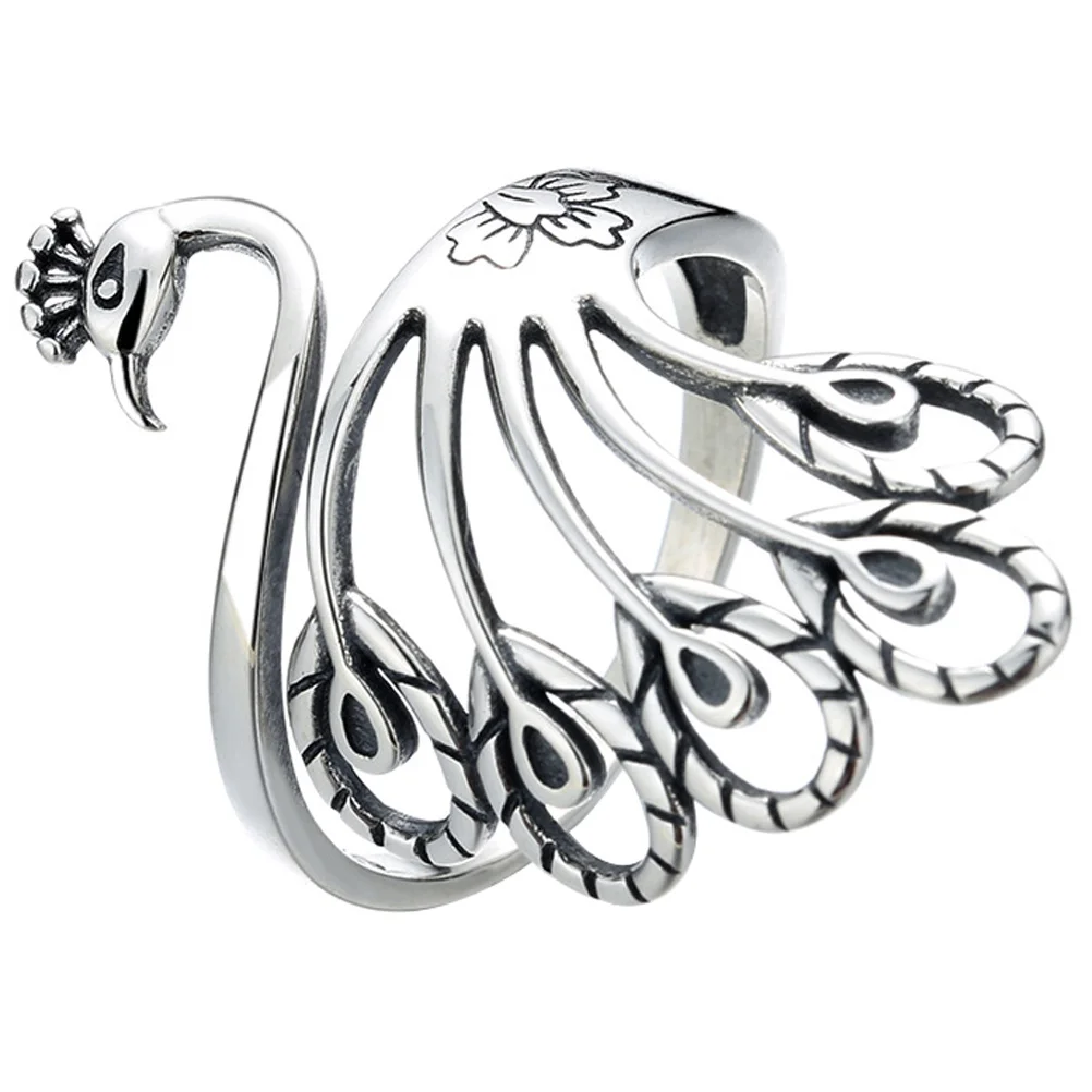 

Finger Peacock Wide Face Ring Female Thai Silver Old Yarn for Crocheting Women Man Gift