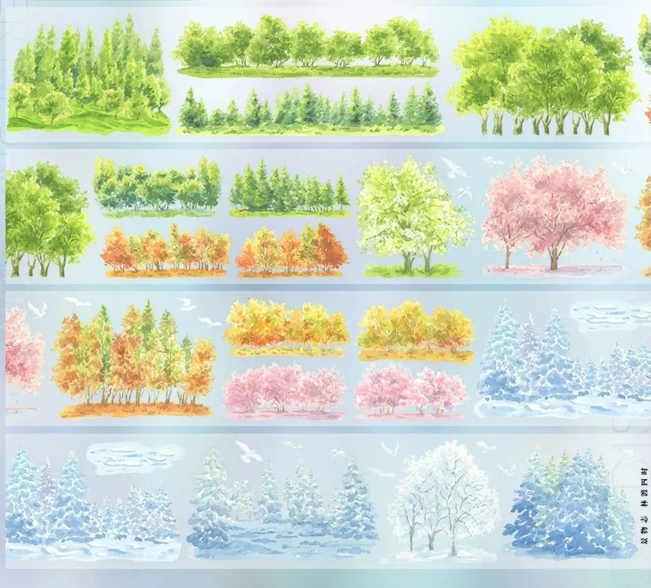 Pet Tree Scenery Washi Tape, Four Seasons Summer Shade Green Tree Design, Journaling, DIY Craft Decoration, Aesthetic Plant - view 4