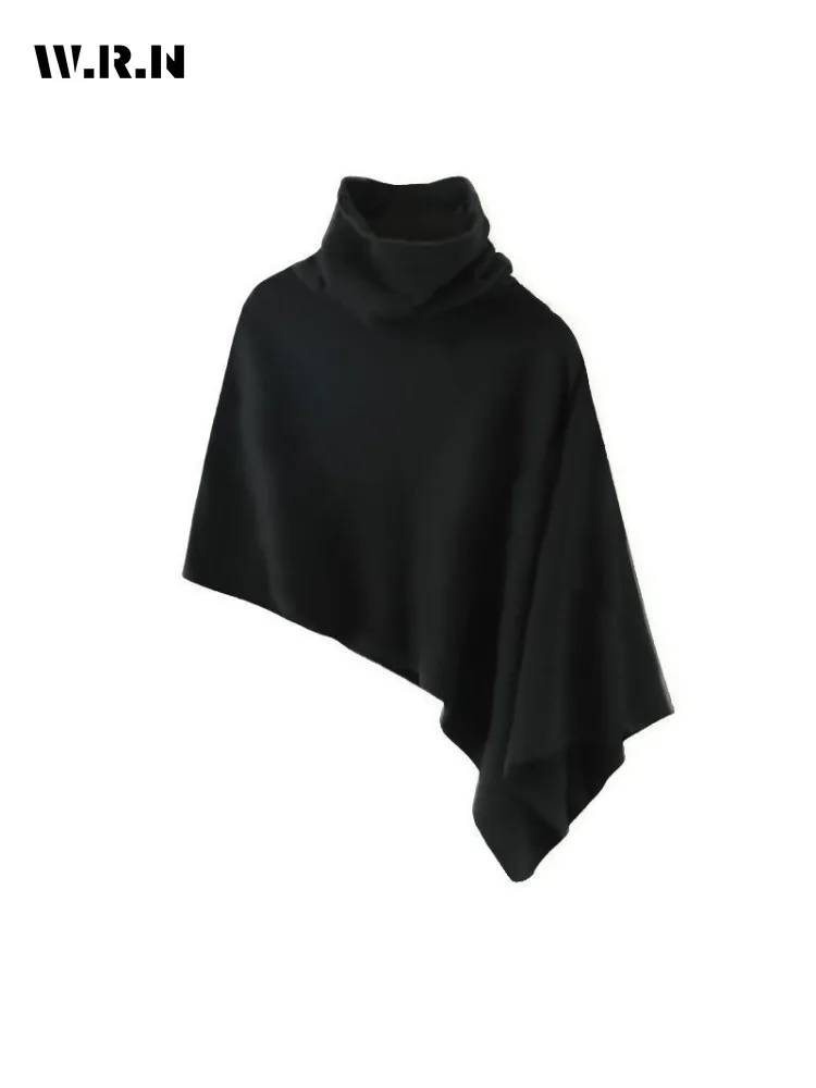 

2025 Winter Casual Solid Color Scarf Turtleneck Soft T-Shirts For Women Vintage Wraps Fashion Retro Style Tees Black Tops