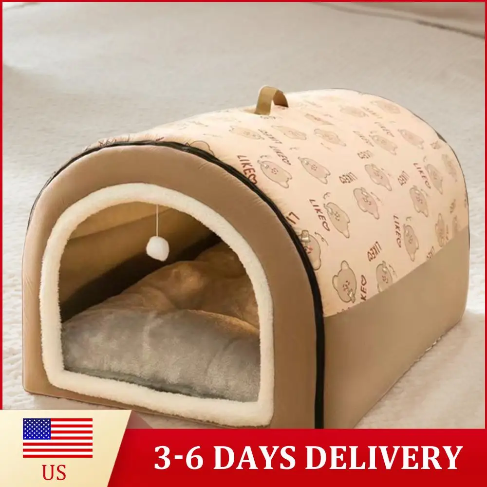 

Съемная лежанка-домик для собак, моющаяся, из плюшевого хлопка, уютное зимнее спальное место для щенков, кошек и других домашних животных, в форме замка, зоотовары