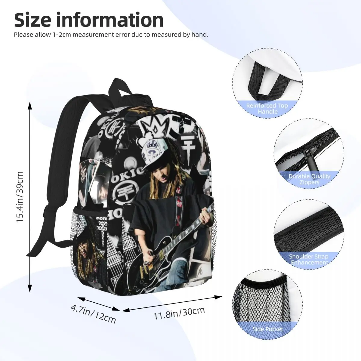 Tokio Hotel Tom Kaulitz Music Band Backpack Daypack Large Capacity Boys Girls BookBag Shoulder Bags for Men Women School Bag