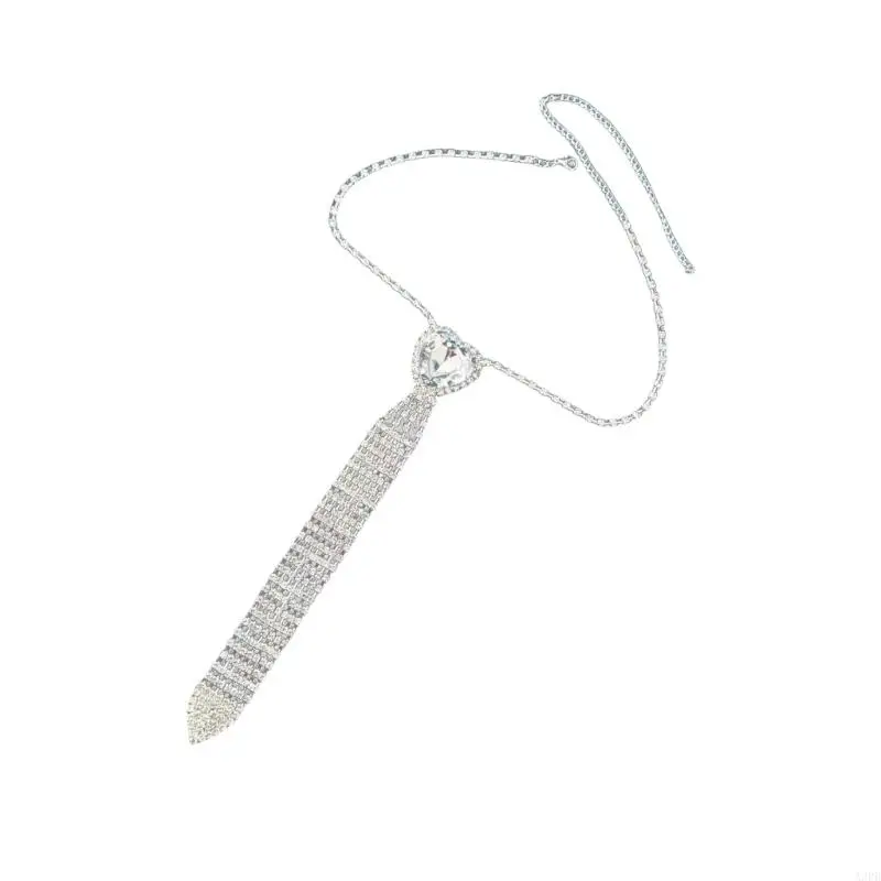 A3PB Rhinestones Choker Necklace Tie Crystal Heart Necktie Chain