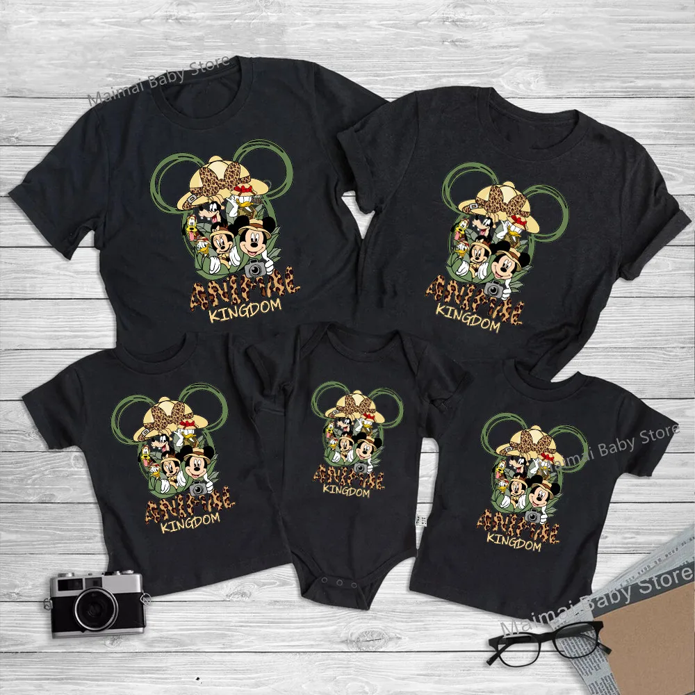 Disney Animal Kingdom Shirts Funny Mickey Minnie Family Matching Outfits Cotton Father Mother Kids Tshirts Disney Trip Clothes