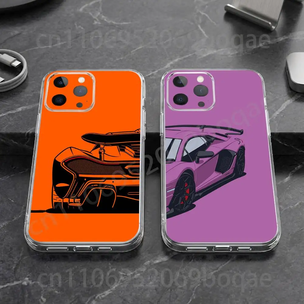 Cartoon cool sports car Phone Case For iPhone17,16,15,14,13,12,11,XR,Pro,Max,Plus,mini,Transparent Soft Cover