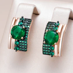 Kinel Hot Shiny Green Natural Zircon Square Drop Earrings For Women 585 Rose Gold and Black Plating Vintage Daily Fine Jewelry