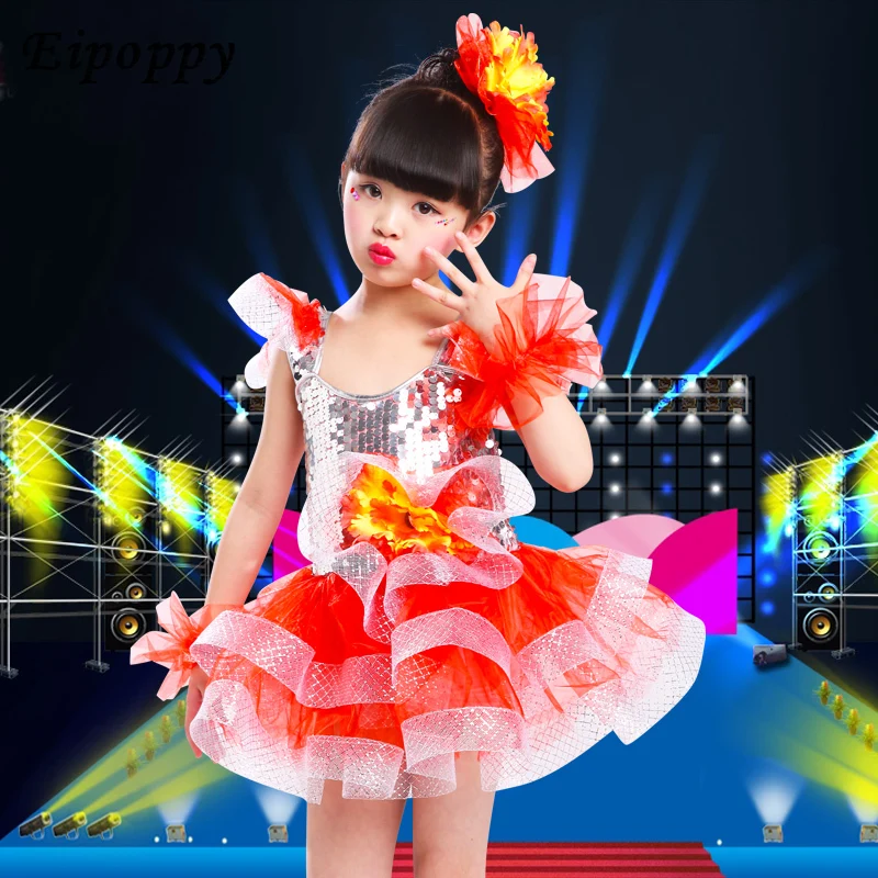 أزياء أداء منفوشة مطرزة ليوم الأطفال ، ملابس رقص كورالي تنورة ، حمراء ، جديدة ، رياض الأطفال