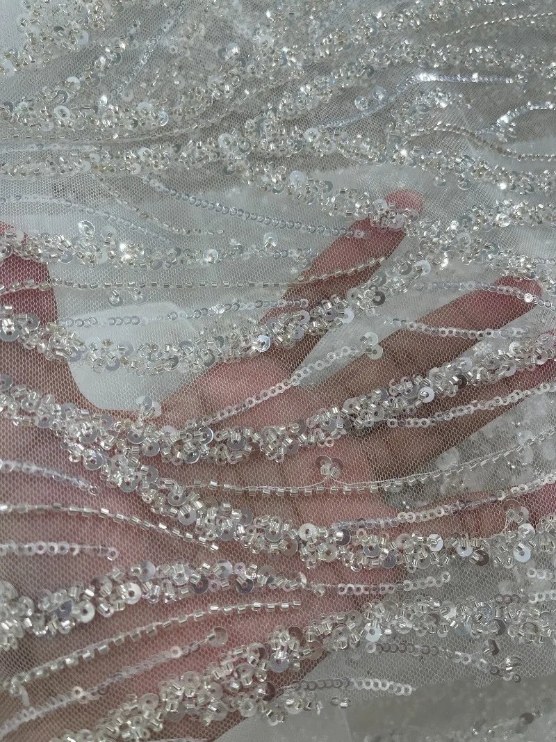 新しいスタイルのレース生地、枝状ビーズ刺繍入り、ウェディングドレス、フォーマルガウン、チャイナドレス、スカート、スパンコール生地、レース用