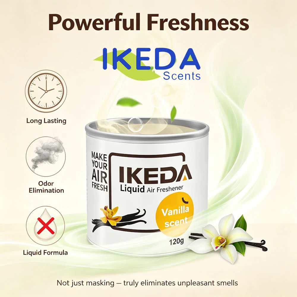 IKEDA Liquid Air Freshener - 120 Grams. Provides Fresh Fragrance for Both Car and Indoor Air, Effectively Deodorizes