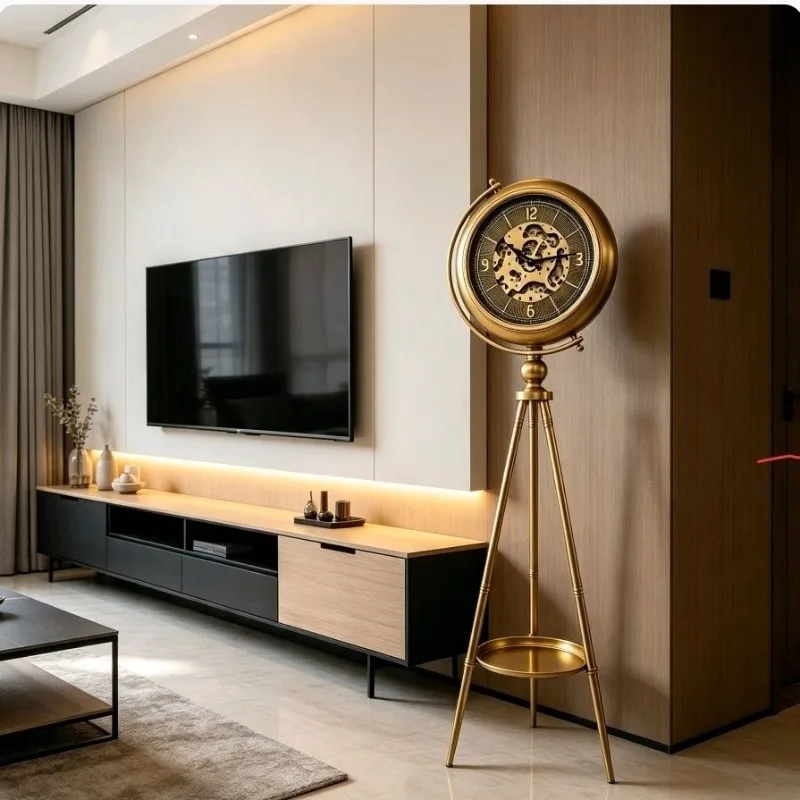 Retro Floor Clocks European Large Three-legged Floor Clocks Metal Luxurious Silent Watches Hotel Art Decoration Accessories
