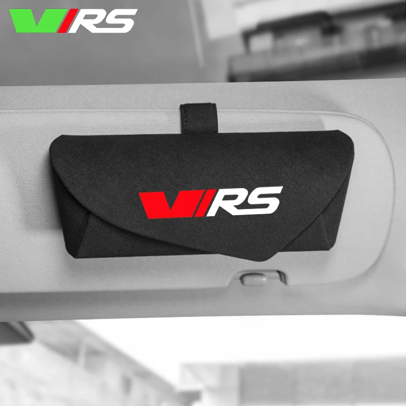 Car Sunglasses Holder Leather Glasses Case Storage Box Suede Leather For VRS Skoda Virs RS Octavia 2 3 Kamiq Kodiaq Karoq Car