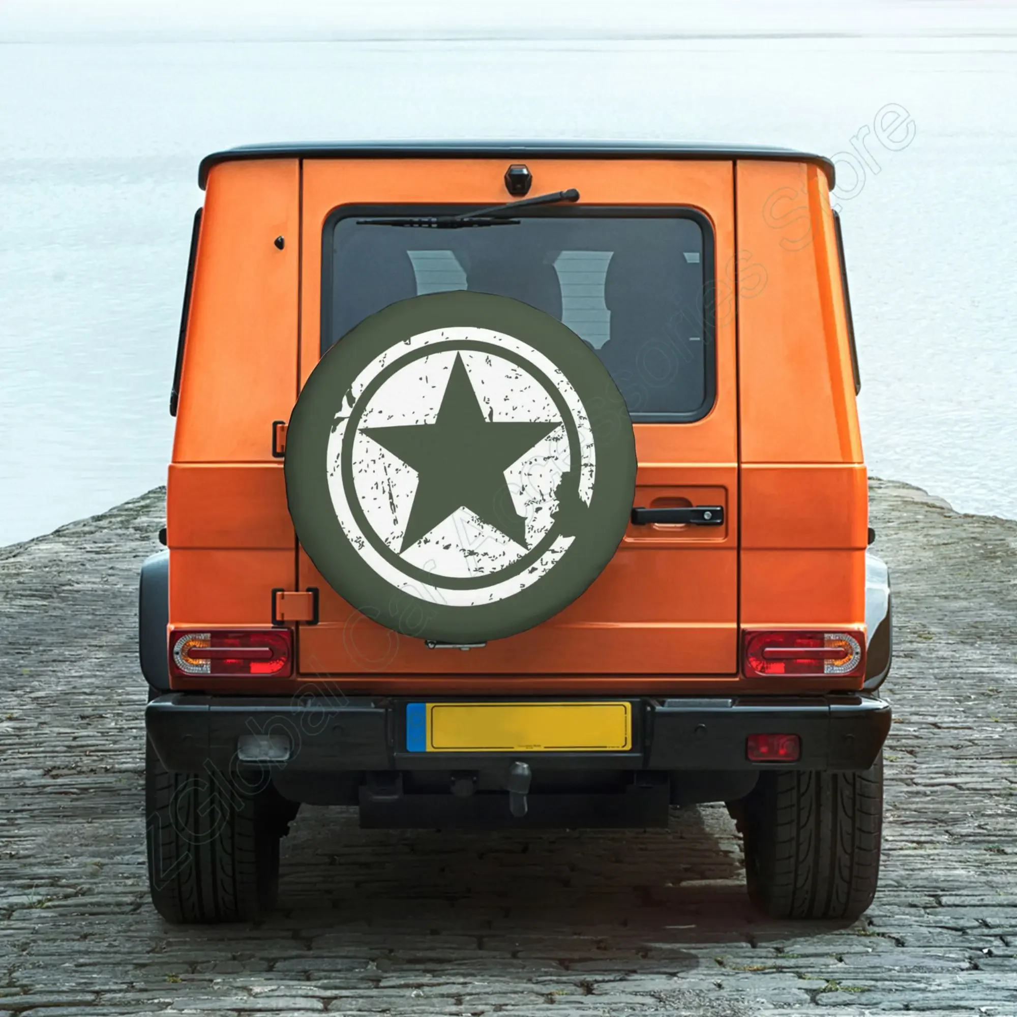 US Army Green Star Spare Tire Cover Polyester Universal Sunscreen Waterproof Wheel Covers for Trailer Rv SUV Truck