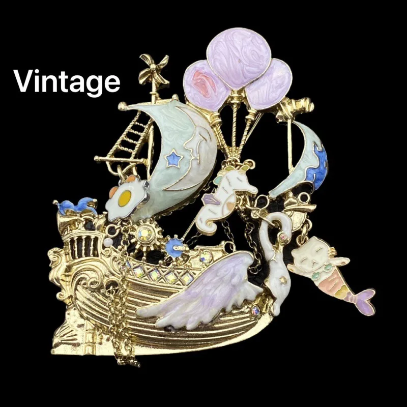 

European and American Trendy Vintage, Fashionable and Versatile Moon Balloon Enamel, Dreamy and Lively Cute Swan Sailboat Brooch