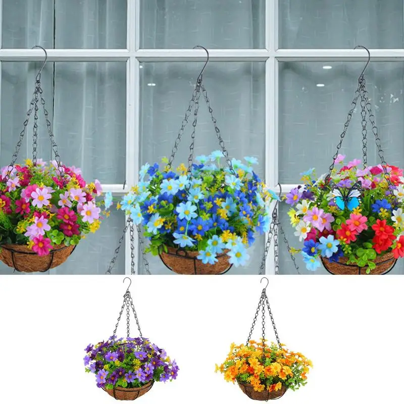 Artificial Hanging Flowers In Basket Silk Daisy Fake Flowers Chain Hanging Basket Flowerpot Wedding Home Party DIY Decoration