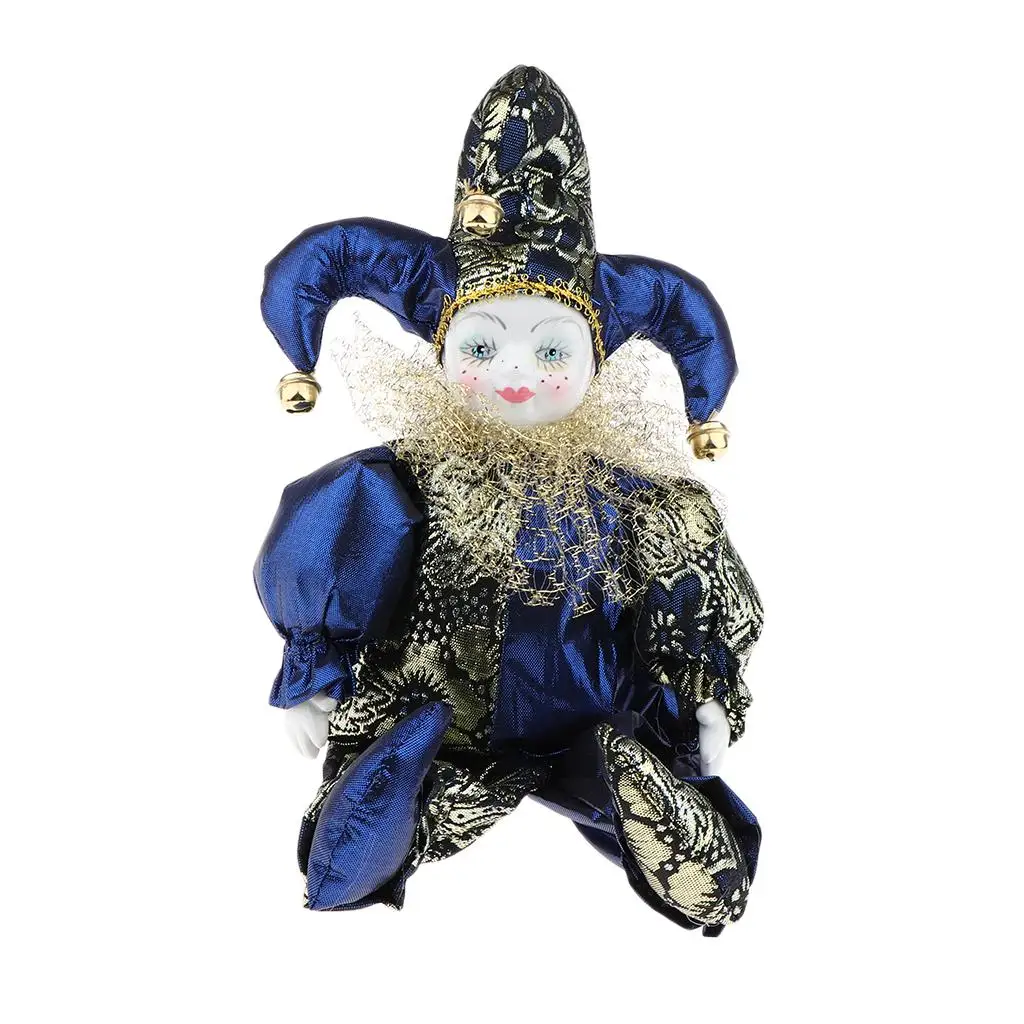 Vintage Porcelain Clown Doll Articulated Miniature Funny Craft Toy Collectible for Home Party Decoration
