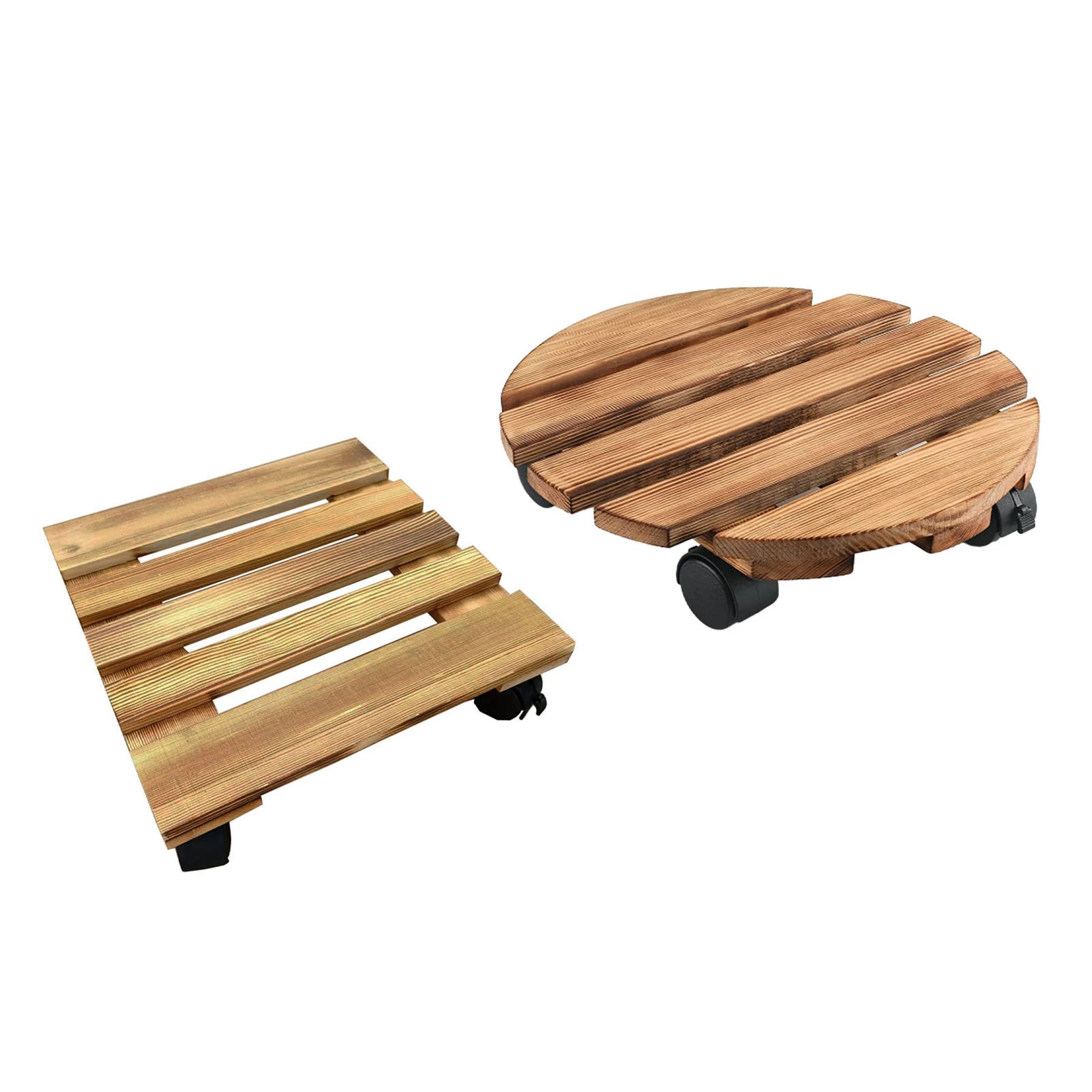 Wood Rolling Plant Stand Moveable Heavy Duty Lockable Thickened Plant Roller Base with Wheels for Indoor Outdoor Garden