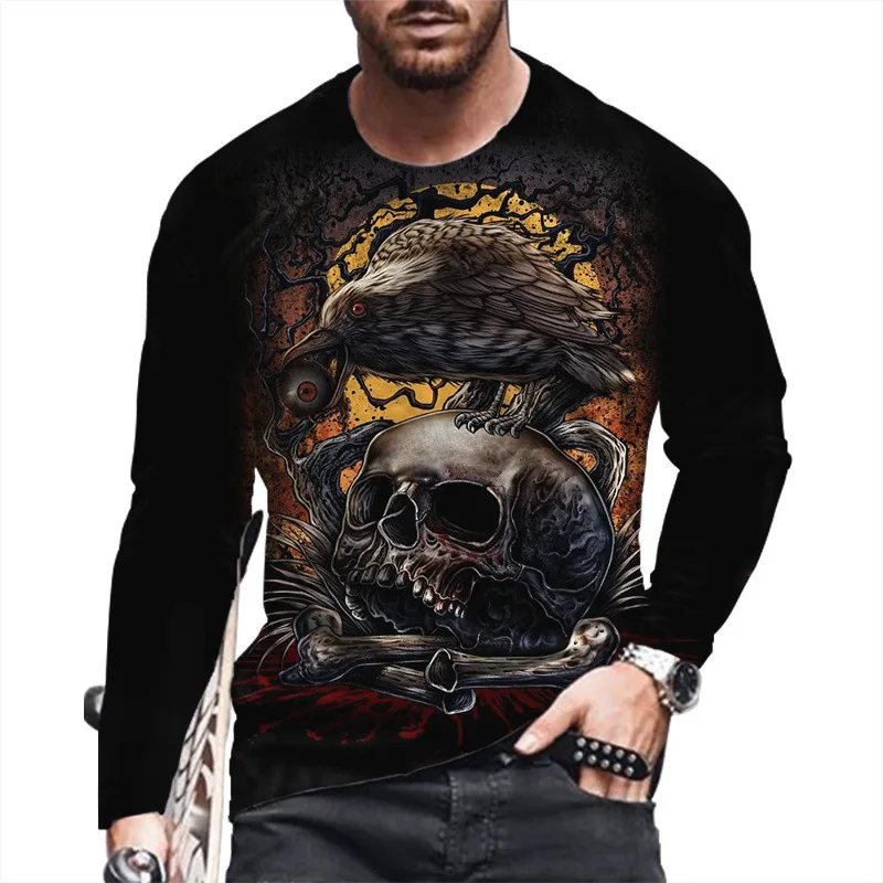 

New Skull Pattern 3D Printed Men's T-shirt Autumn Casual Comfortable Long Sleeve T Shirt Top Street Hip Hop Harajuku Man Clothes