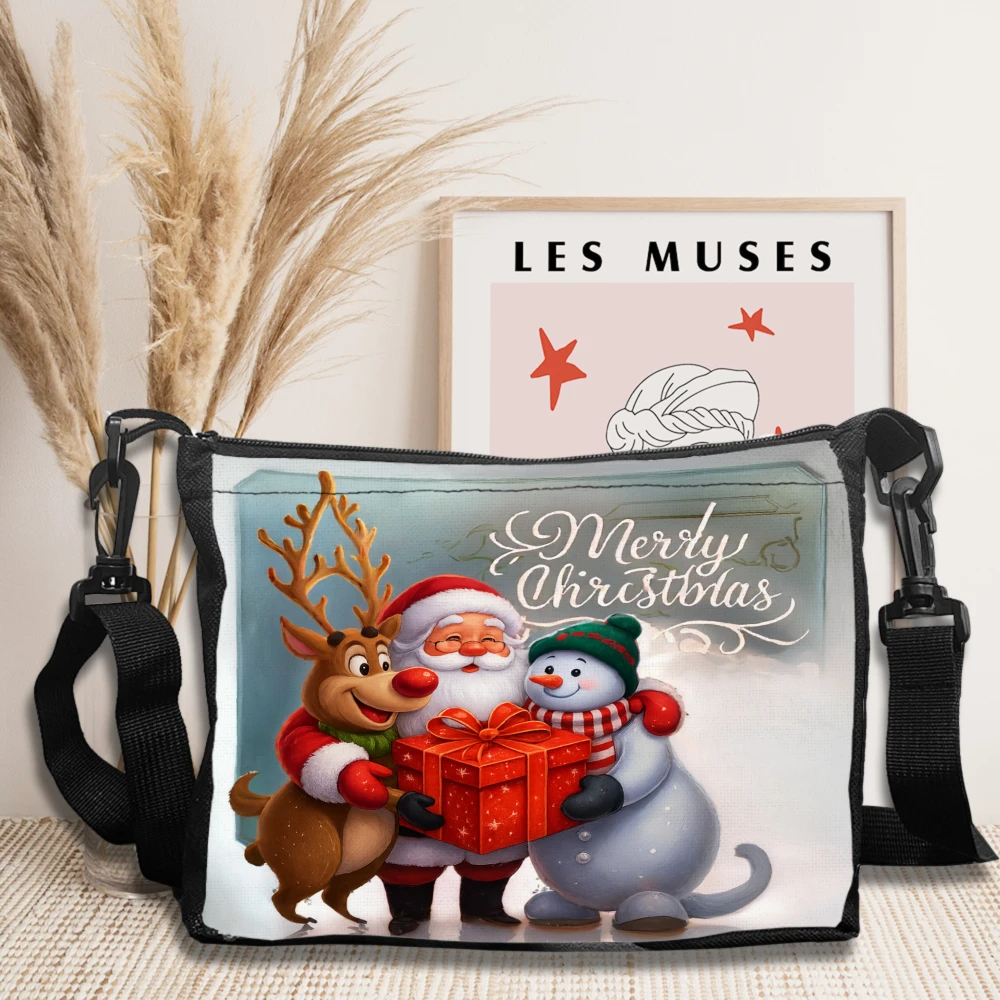 

Women Shoulder Bag Christmas Theme Crossbody Bag Santa Claus Elk Snowman Hug Gift Pattern Grocery Tote Bag Handbags Casual Bags