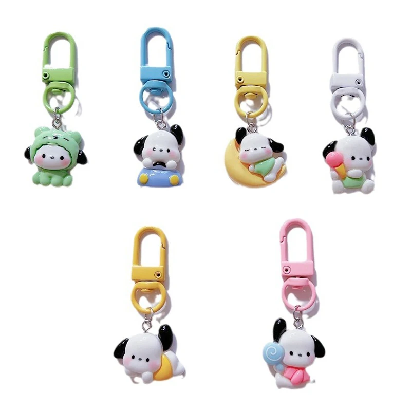 LLavero de Sanrio para chica, minillavero de variedad Pochacco, corazón divertido, accesorios de llave de coche, regalo para amigo, colgante de mochila escolar