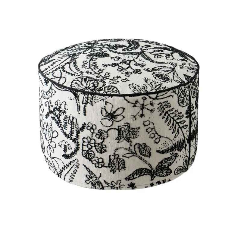 

French Art Low Stool Round Sofa Bench for Living Room Tatami Lounge Cushion Home Rest Footstool Elegant Floor Seat Furniture