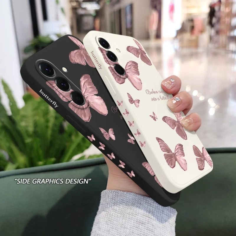 Red Blue Butterfly Phone Case For Samsung Galaxy A37 A57 Liquid Silicone Cover