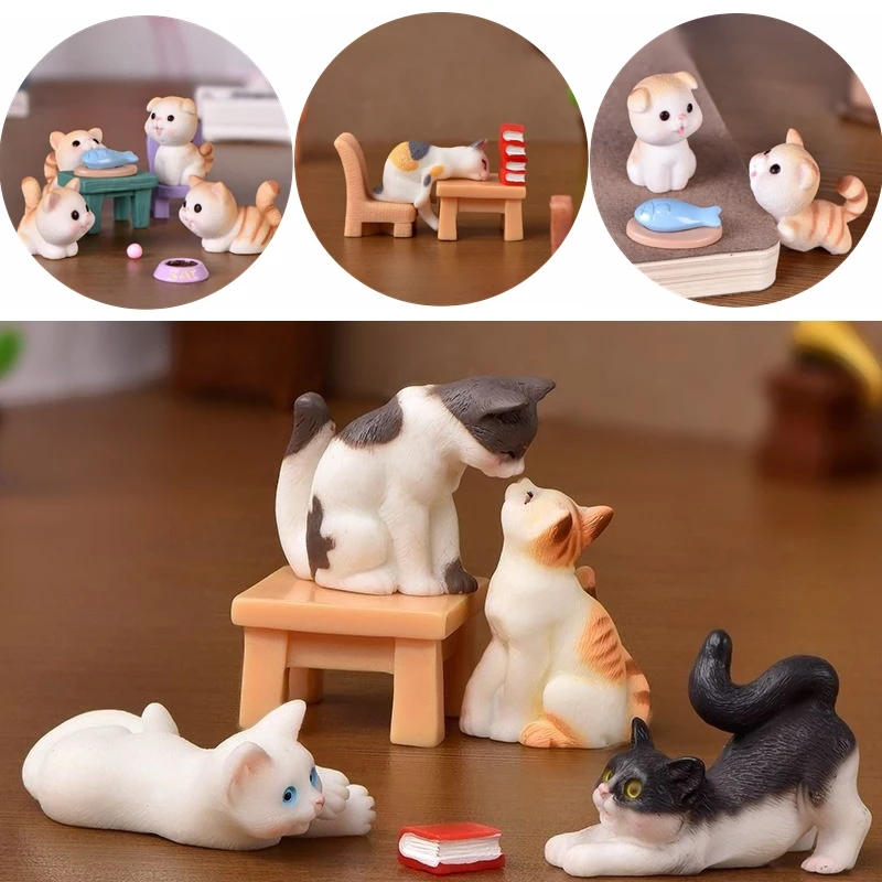 Figuritas de adorno en miniatura para niños, accesorios de jardín de hadas, paisaje, lindo gato Kawaii, coño, gatito, juguete para niños, decoración