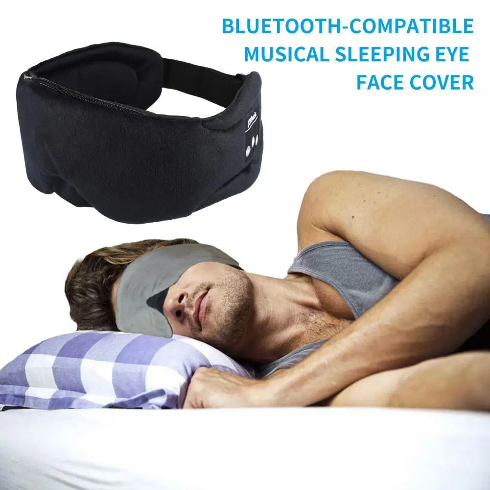 Sleep Headphone Head-mounted Stereo Bluetooth-compatible 5.0 Sleeping Eye Cover Music Earphone with Adjustable Strap for Side Sl