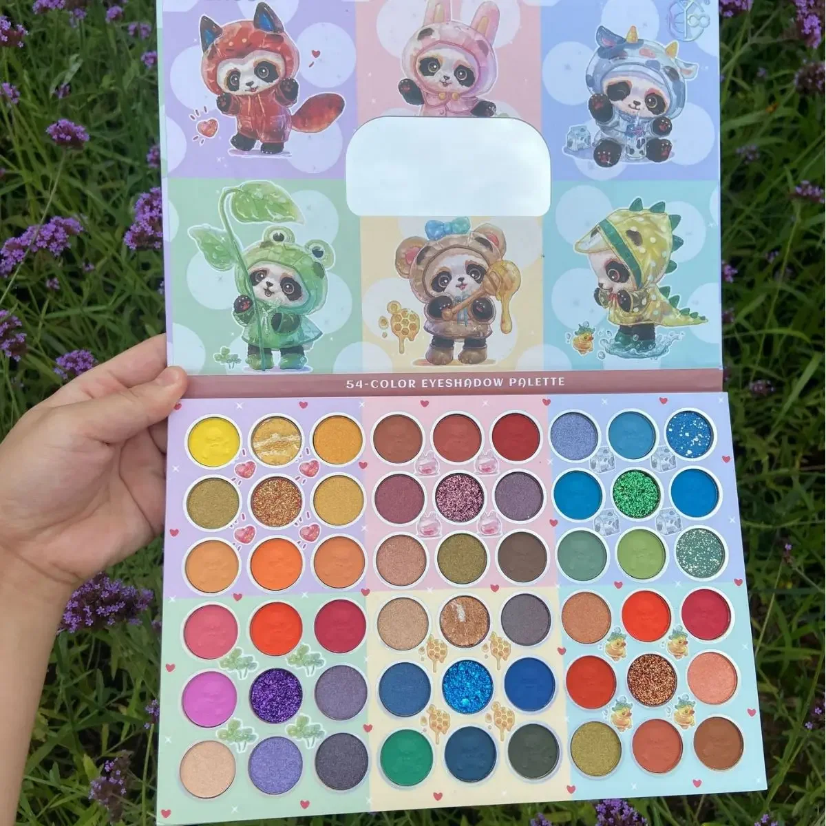 Paleta de sombras de ojos con patrón lindo, paleta de maquillaje, brillo mate, paleta de sombras de ojos, paleta de maquillaje de rendimiento de escenario de Color tierra, 54 colores