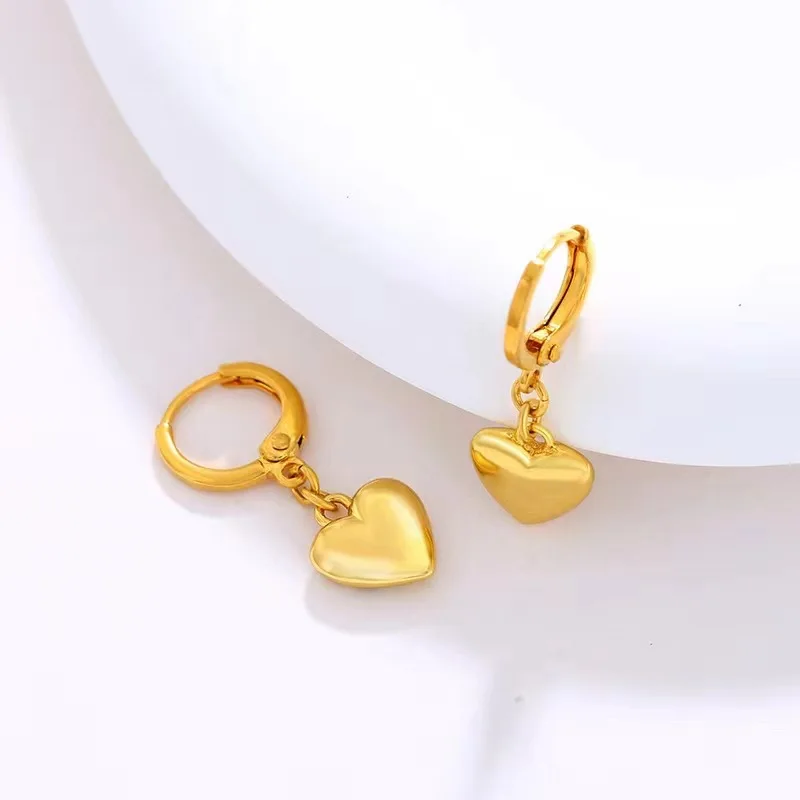 Luxury 24K 9999 Pure Gold real gold New Love Earrings Xiaozhong Peach Heart Women's Earrings