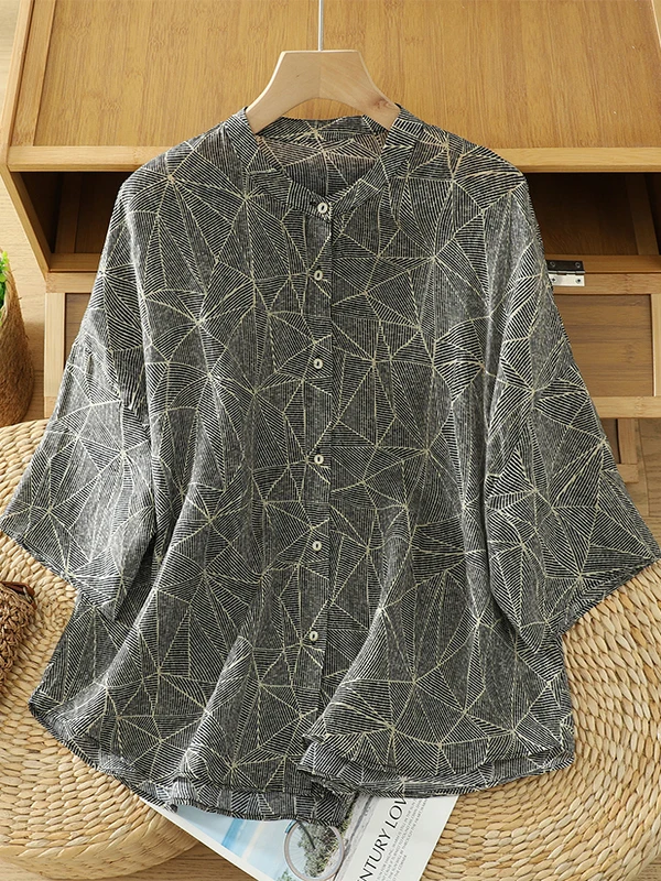 

Свободный повседневный женский топ с художественным воротником-стойкой и принтом Seven Quarter Sve, модный свободный топ на лето