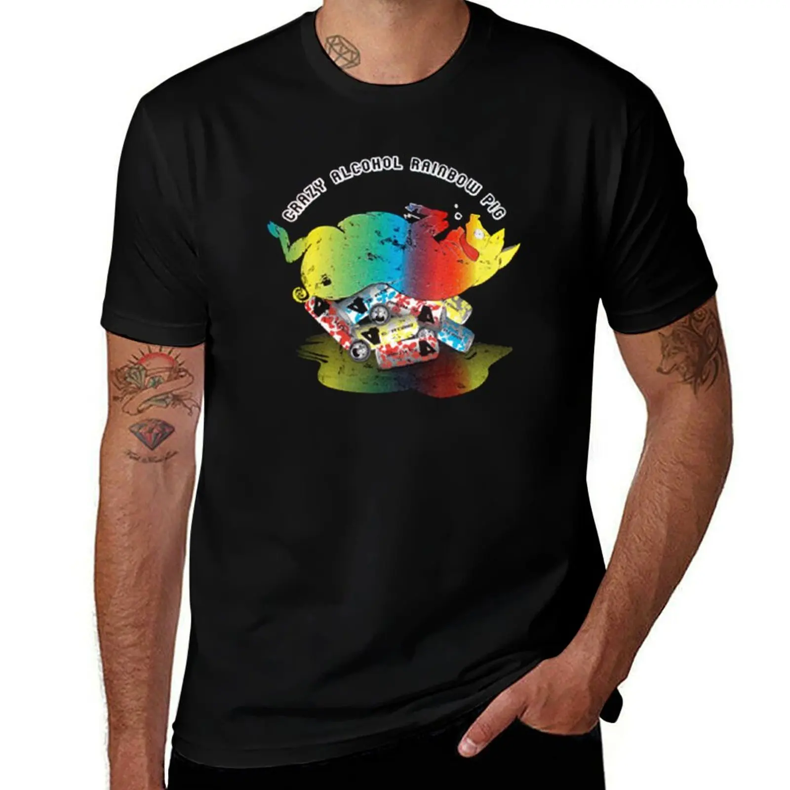 

Футболка Crazy Alcohol Rainbow Pig, мужские хлопковые футболки, облегающая футболка
