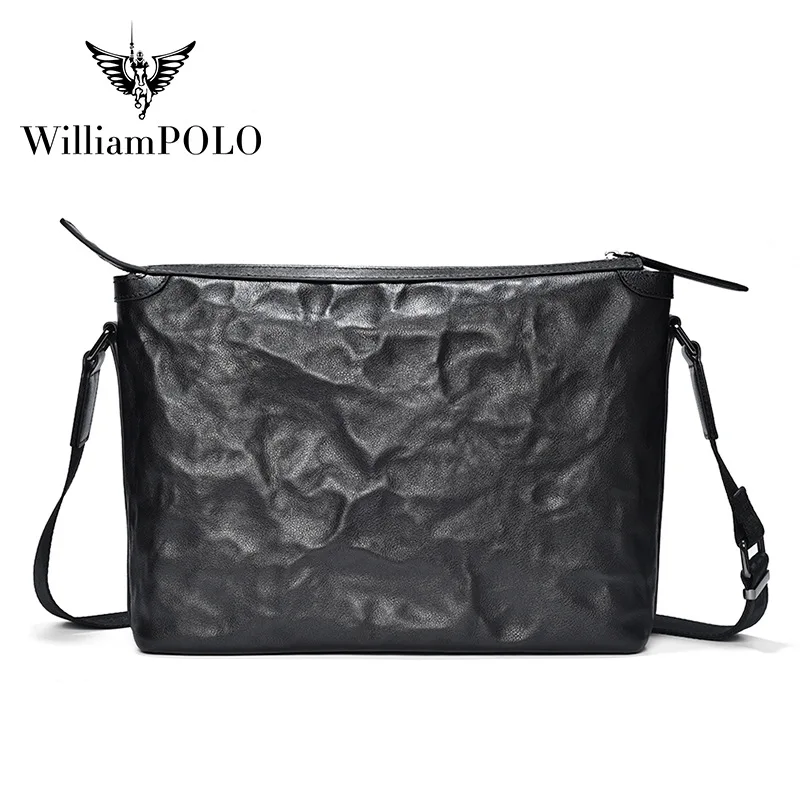 WILLIAMPOLO Business Casual Crossbody Bag For Men Genuine Leather Shoulder Bags Fashion Large Capacity Men's Bag Sacoche Homme