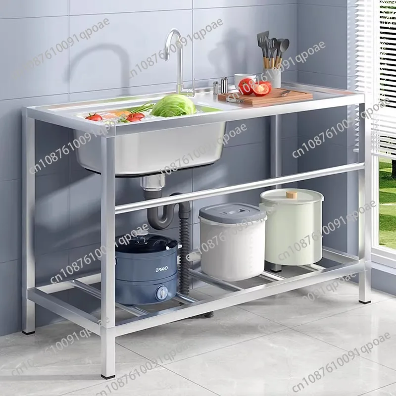 Stainless Steel Sink Kitchen Household Thickened Single Trough with Bracket Wash Basin Sink with Platform Easy Landing