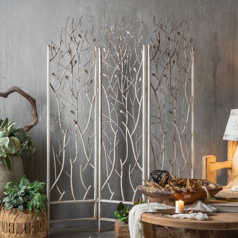 Wrought iron retro and old ornaments hall, foldable creative homestay entrance partition, simple casual living room screen