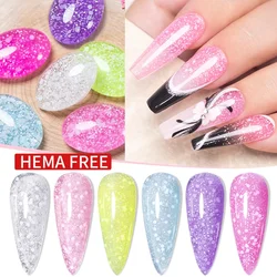 7.5ML Neon Colors Snowflake Extension Nail Gel Polish Hema Free Glitter Sequins Builder Nail Gel Semi-Permanent UV Nail Varnish