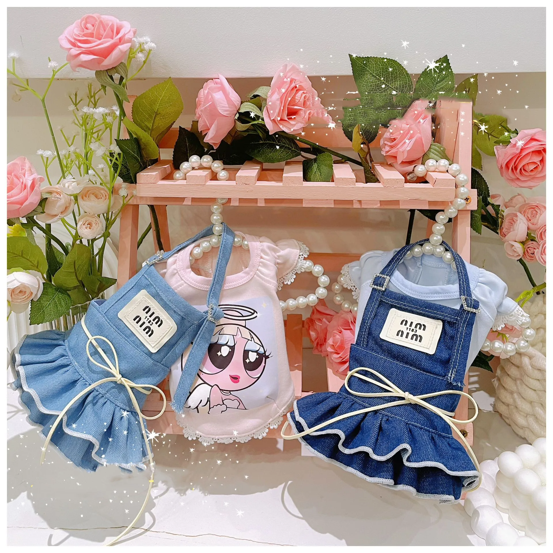 

Cartoon Print Cute Style Denim Pet Clothes Rabbit Cat Dog Dress