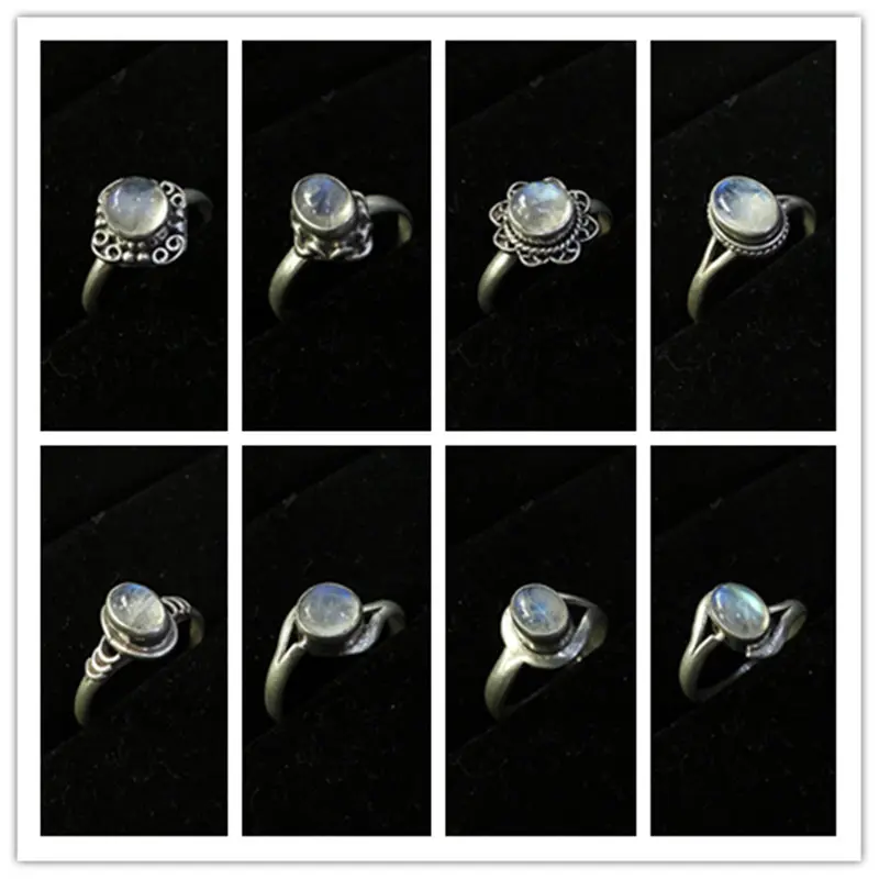 Hand 925 Silver Inlaid Romantic Moon Stone Rings for Lady T9079